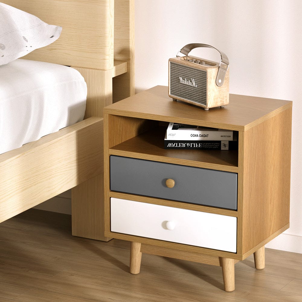 Artiss Furniture > Bedroom > Bedside Tables Artiss Bedside Table 2 Drawers with Shelf - BERTHA Oak