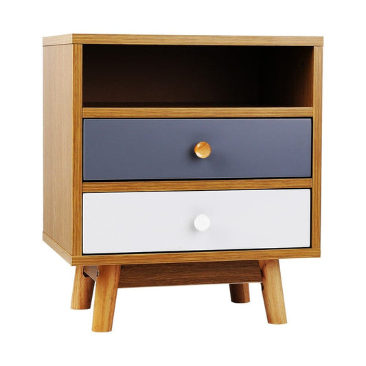 Artiss Furniture > Bedroom > Bedside Tables Artiss Bedside Table 2 Drawers with Shelf - BERTHA Oak