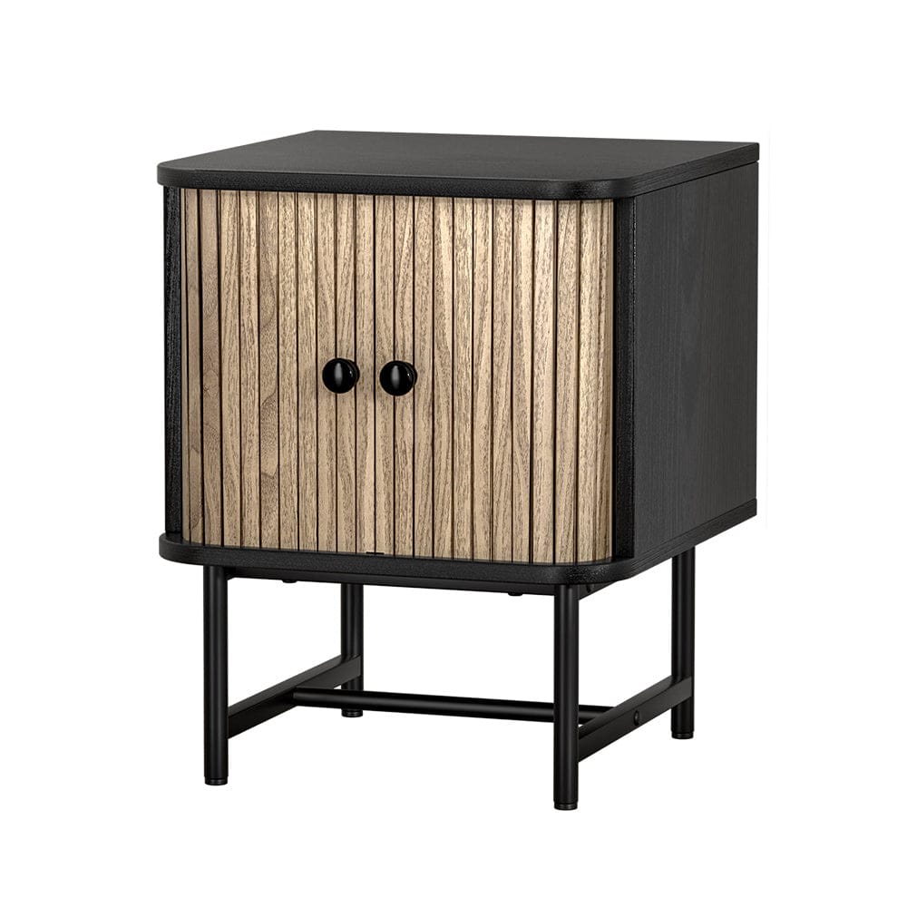 Artiss Furniture > Bedroom > Bedside Tables Artiss Bedside Table Side End Table Slidng Doors Storage Nightstand Black BORIS