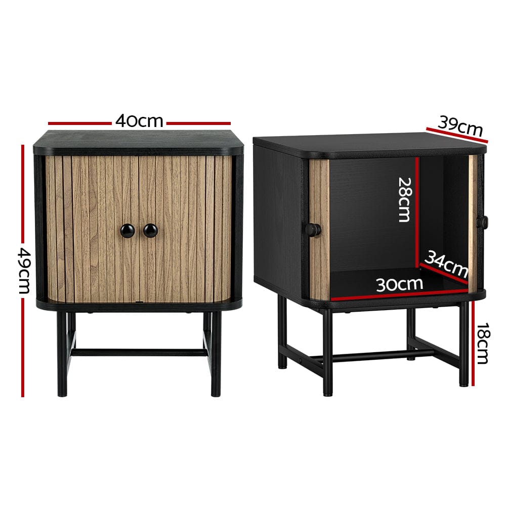 Artiss Furniture > Bedroom > Bedside Tables Artiss Bedside Table Side End Table Slidng Doors Storage Nightstand Black BORIS