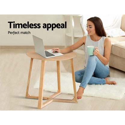 Artiss Furniture > Bedroom > Bedside Tables Artiss Coffee Table Round Side Tables Nightstand Bedside Furniture Wooden Beige