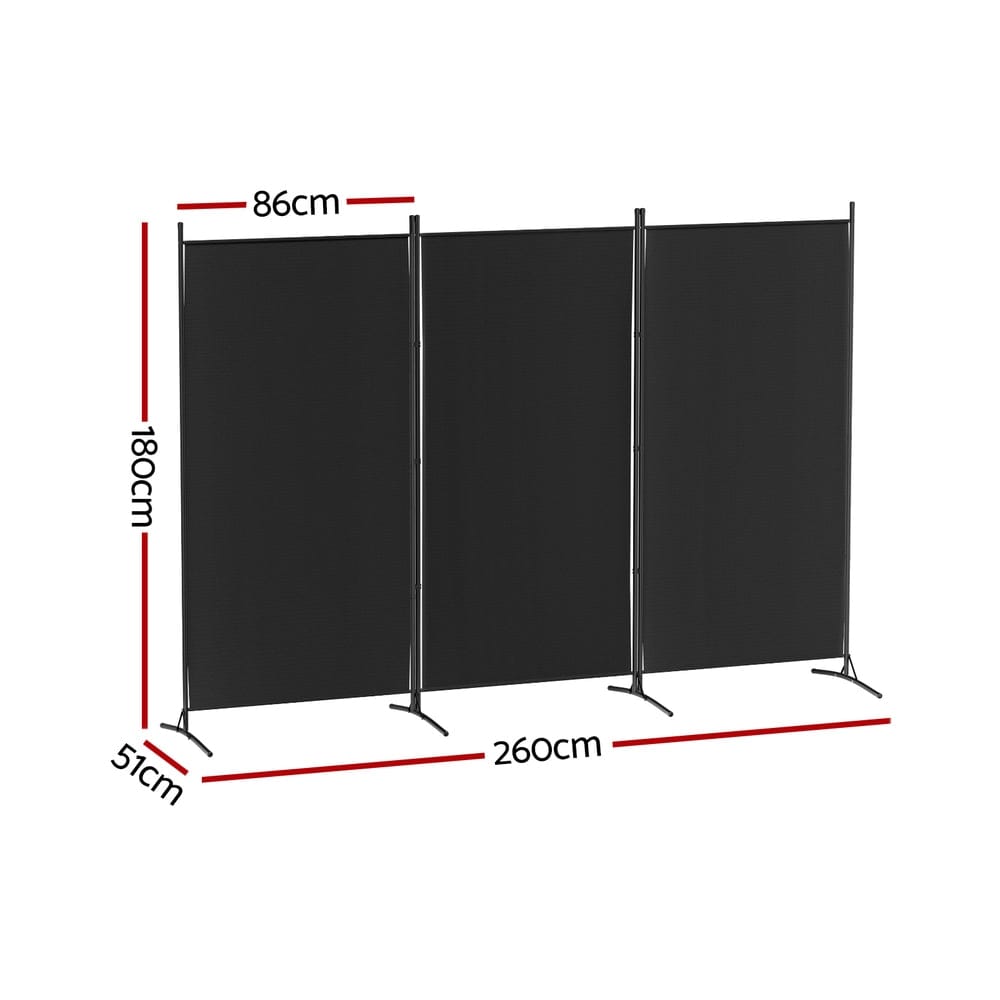 Artiss Furniture > Bedroom > Room Dividers Artiss 3 Panel Room Divider Screen 260x180cm Fabric Black