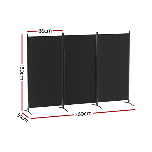 Artiss Furniture > Bedroom > Room Dividers Artiss 3 Panel Room Divider Screen 260x180cm Fabric Black
