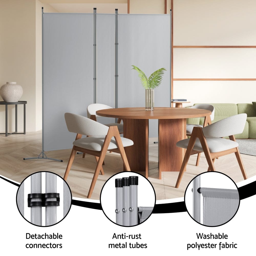 Artiss Furniture > Bedroom > Room Dividers Artiss 3 Panel Room Divider Screen 260x180cm Fabric Grey