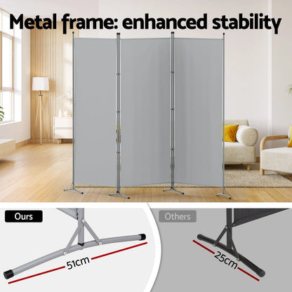 Artiss Furniture > Bedroom > Room Dividers Artiss 3 Panel Room Divider Screen 260x180cm Fabric Grey