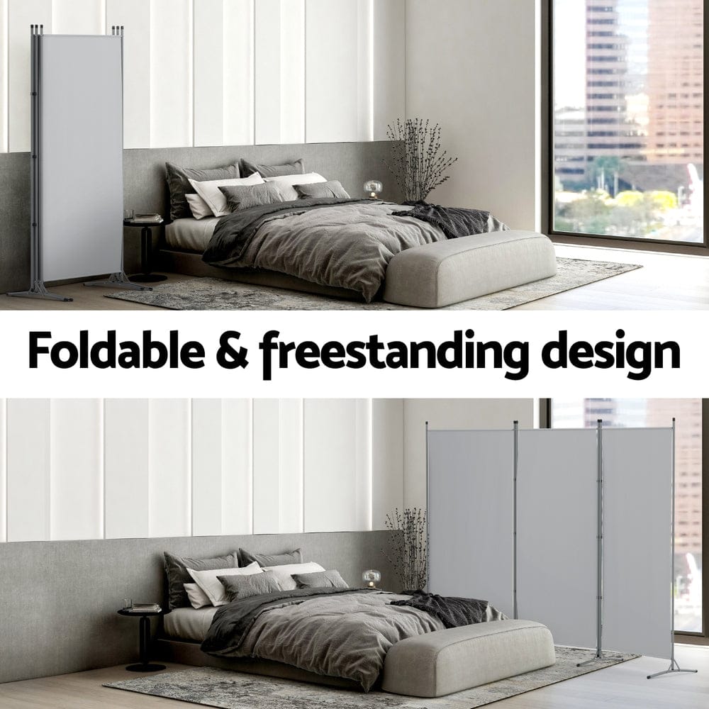 Artiss Furniture > Bedroom > Room Dividers Artiss 3 Panel Room Divider Screen 260x180cm Fabric Grey