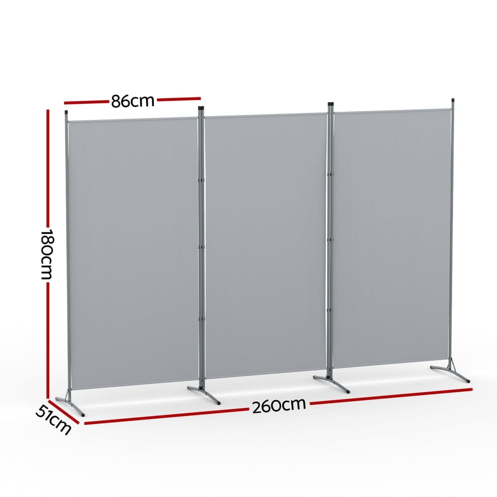 Artiss Furniture > Bedroom > Room Dividers Artiss 3 Panel Room Divider Screen 260x180cm Fabric Grey