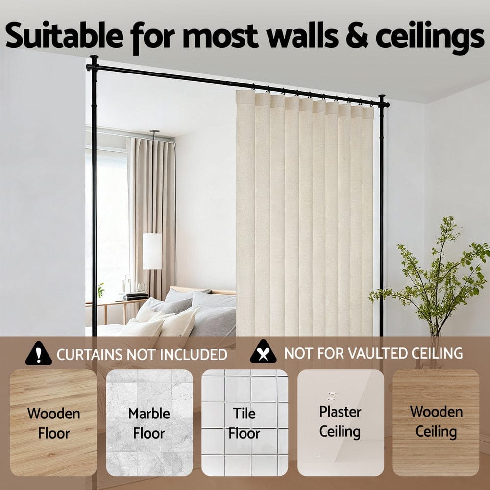 Artiss Furniture > Bedroom > Room Dividers Artiss Room Divider Curtain Rod Extendable Black