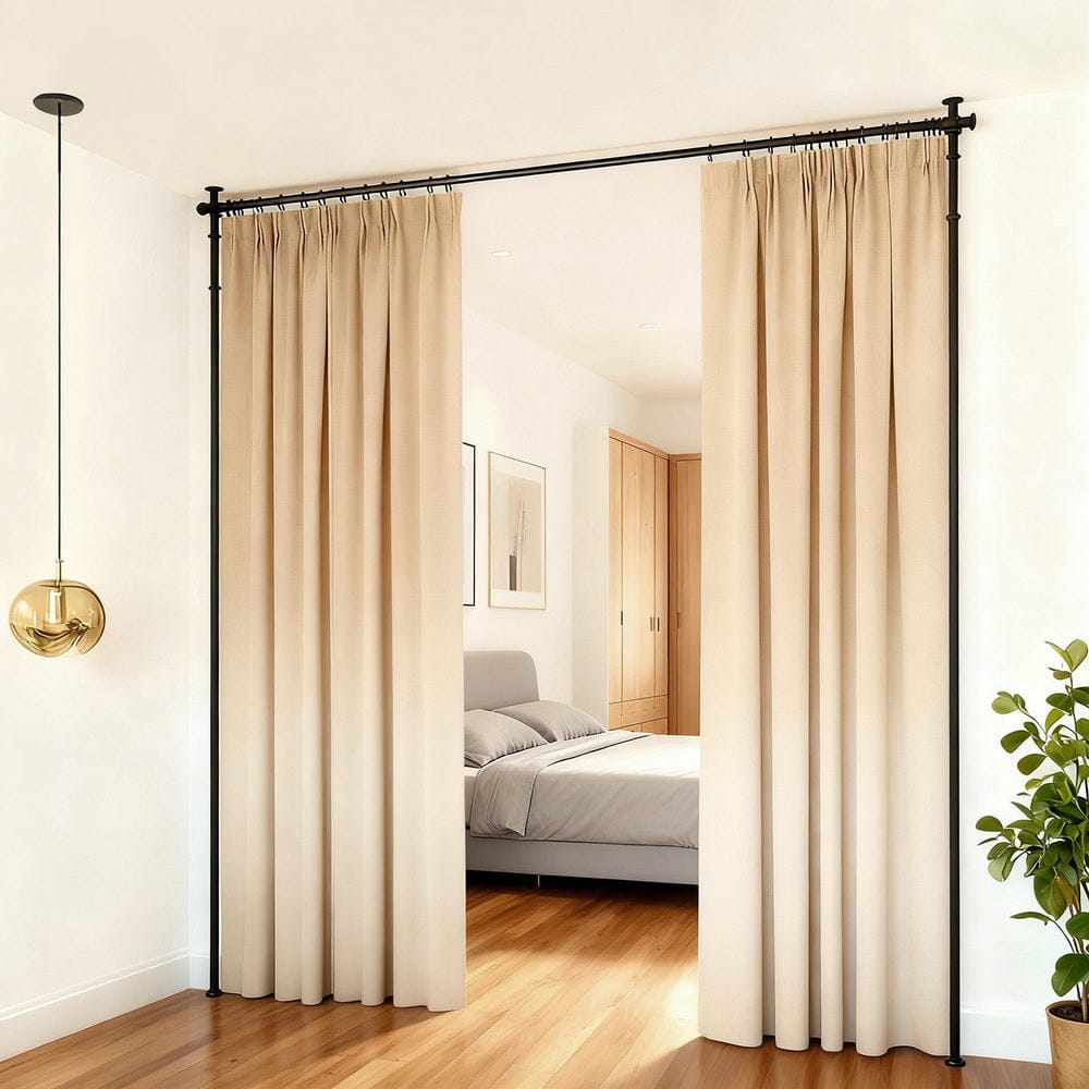 Artiss Furniture > Bedroom > Room Dividers Artiss Room Divider Curtain Rod Extendable Black