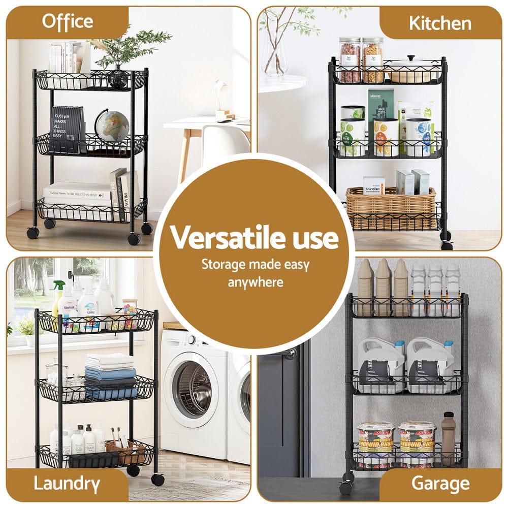 Artiss Furniture > Dining > Kitchen & Dining Trolleys Artiss 3-Tier Shelving Unit Adjustable Garage Storage Kitchen Rack With Wheels
