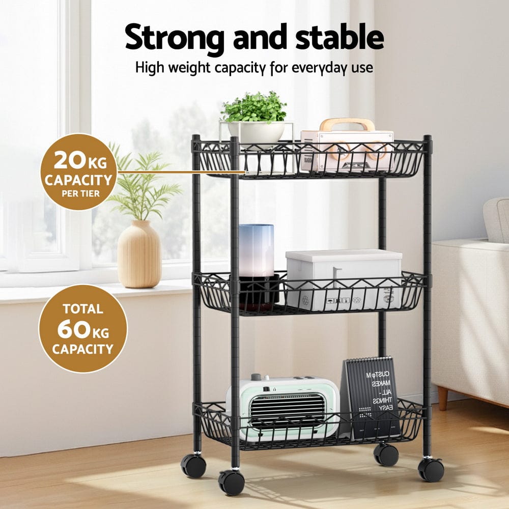 Artiss Furniture > Dining > Kitchen & Dining Trolleys Artiss 3-Tier Shelving Unit Adjustable Garage Storage Kitchen Rack With Wheels