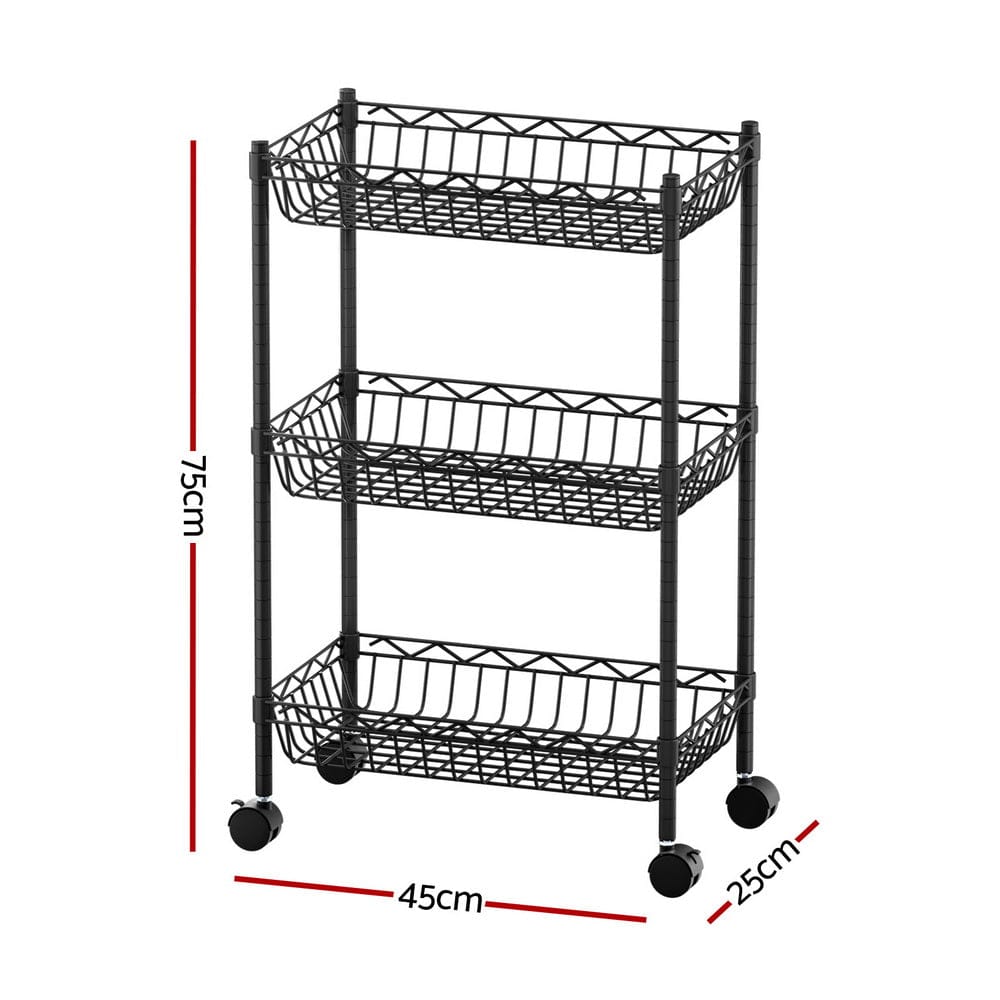 Artiss Furniture > Dining > Kitchen & Dining Trolleys Artiss 3-Tier Shelving Unit Adjustable Garage Storage Kitchen Rack With Wheels