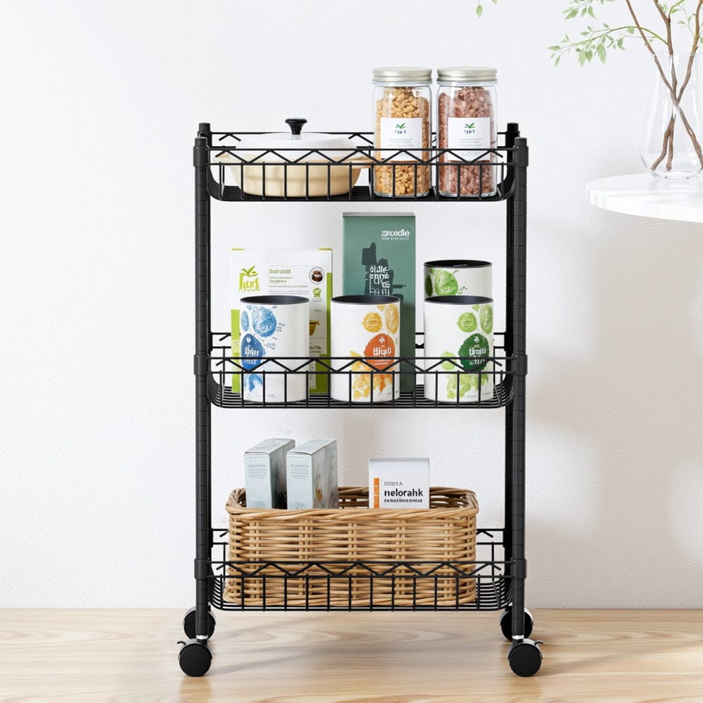 Artiss Furniture > Dining > Kitchen & Dining Trolleys Artiss 3-Tier Shelving Unit Adjustable Garage Storage Kitchen Rack With Wheels