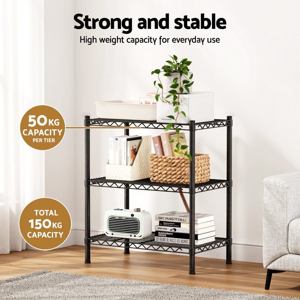 Artiss Furniture > Dining > Kitchen & Dining Trolleys Artiss 3-Tier Shelving Unit Adjustable Garage Storage Shelves Kitchen Rack Steel