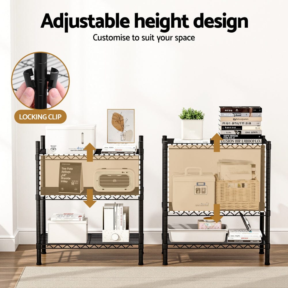 Artiss Furniture > Dining > Kitchen & Dining Trolleys Artiss 3-Tier Shelving Unit Adjustable Garage Storage Shelves Kitchen Rack Steel