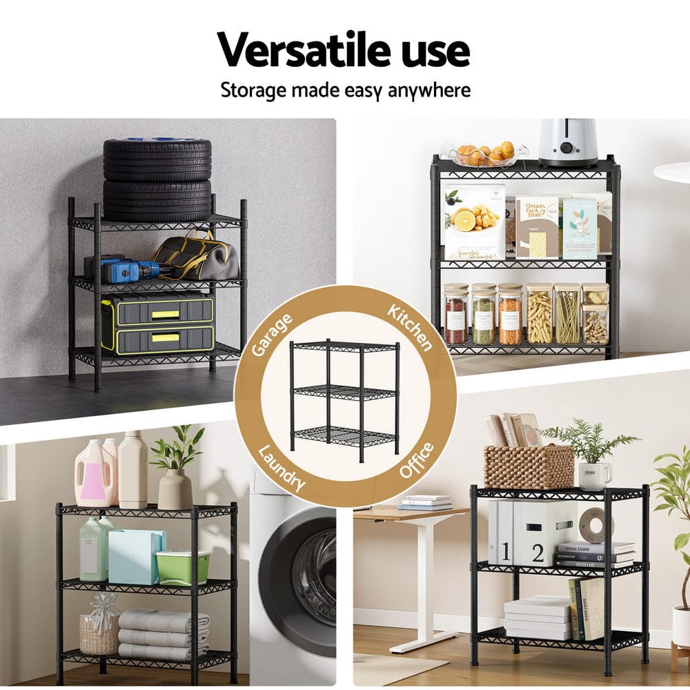 Artiss Furniture > Dining > Kitchen & Dining Trolleys Artiss 3-Tier Shelving Unit Adjustable Garage Storage Shelves Kitchen Rack Steel