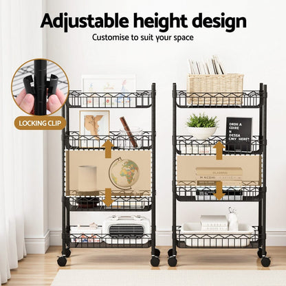 Artiss Furniture > Dining > Kitchen & Dining Trolleys Artiss 4-Tier Shelving Unit Adjustable Garage Storage Kitchen Rack With Wheels