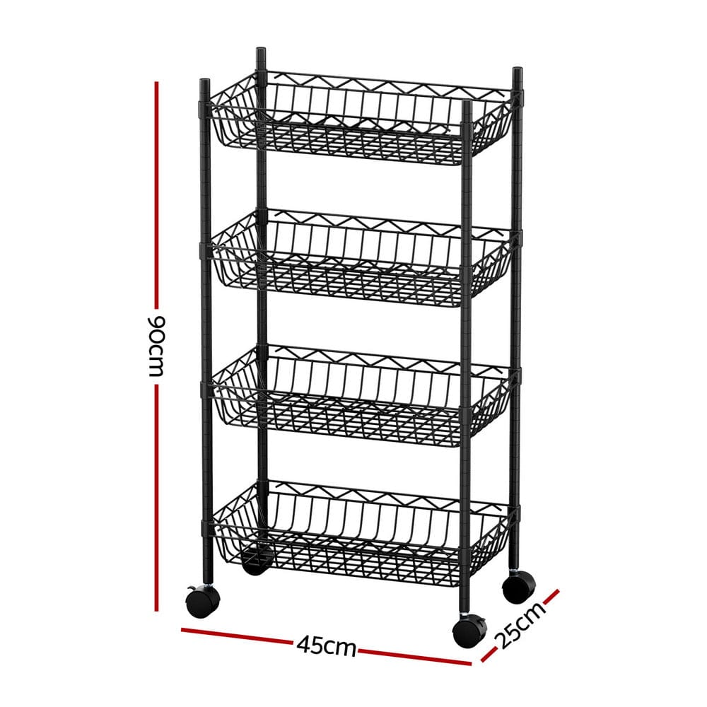 Artiss Furniture > Dining > Kitchen & Dining Trolleys Artiss 4-Tier Shelving Unit Adjustable Garage Storage Kitchen Rack With Wheels