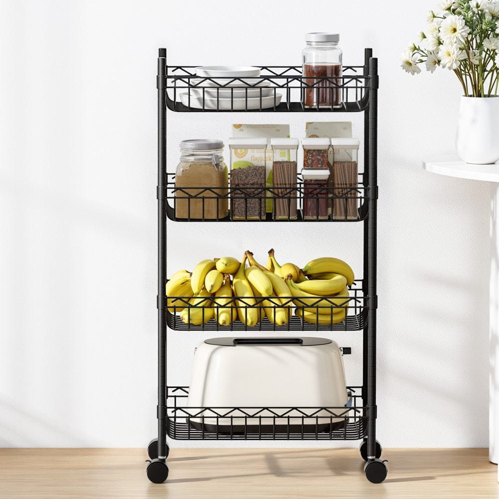 Artiss Furniture > Dining > Kitchen & Dining Trolleys Artiss 4-Tier Shelving Unit Adjustable Garage Storage Kitchen Rack With Wheels