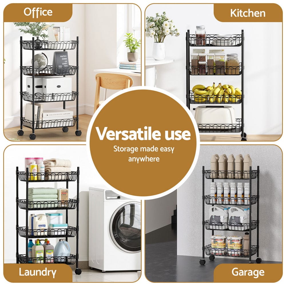 Artiss Furniture > Dining > Kitchen & Dining Trolleys Artiss 4-Tier Shelving Unit Adjustable Garage Storage Kitchen Rack With Wheels