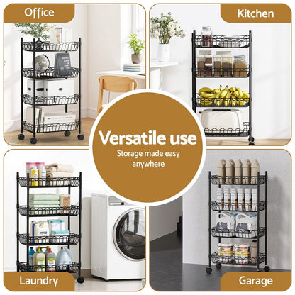 Artiss Furniture > Dining > Kitchen & Dining Trolleys Artiss 4-Tier Shelving Unit Adjustable Garage Storage Kitchen Rack With Wheels