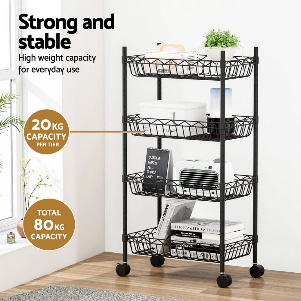 Artiss Furniture > Dining > Kitchen & Dining Trolleys Artiss 4-Tier Shelving Unit Adjustable Garage Storage Kitchen Rack With Wheels