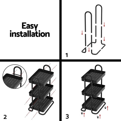 Artiss Furniture > Dining > Kitchen & Dining Trolleys Artiss Storage Trolley Kitchen Cart 3 Tiers Rack Shelf Organiser Wheels Black