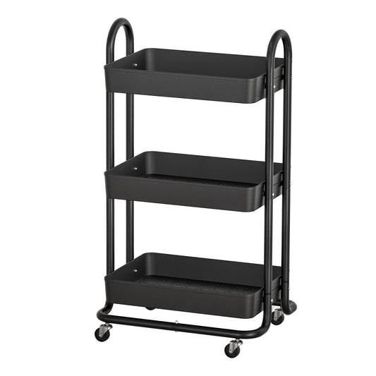 Artiss Furniture > Dining > Kitchen & Dining Trolleys Artiss Storage Trolley Kitchen Cart 3 Tiers Rack Shelf Organiser Wheels Black