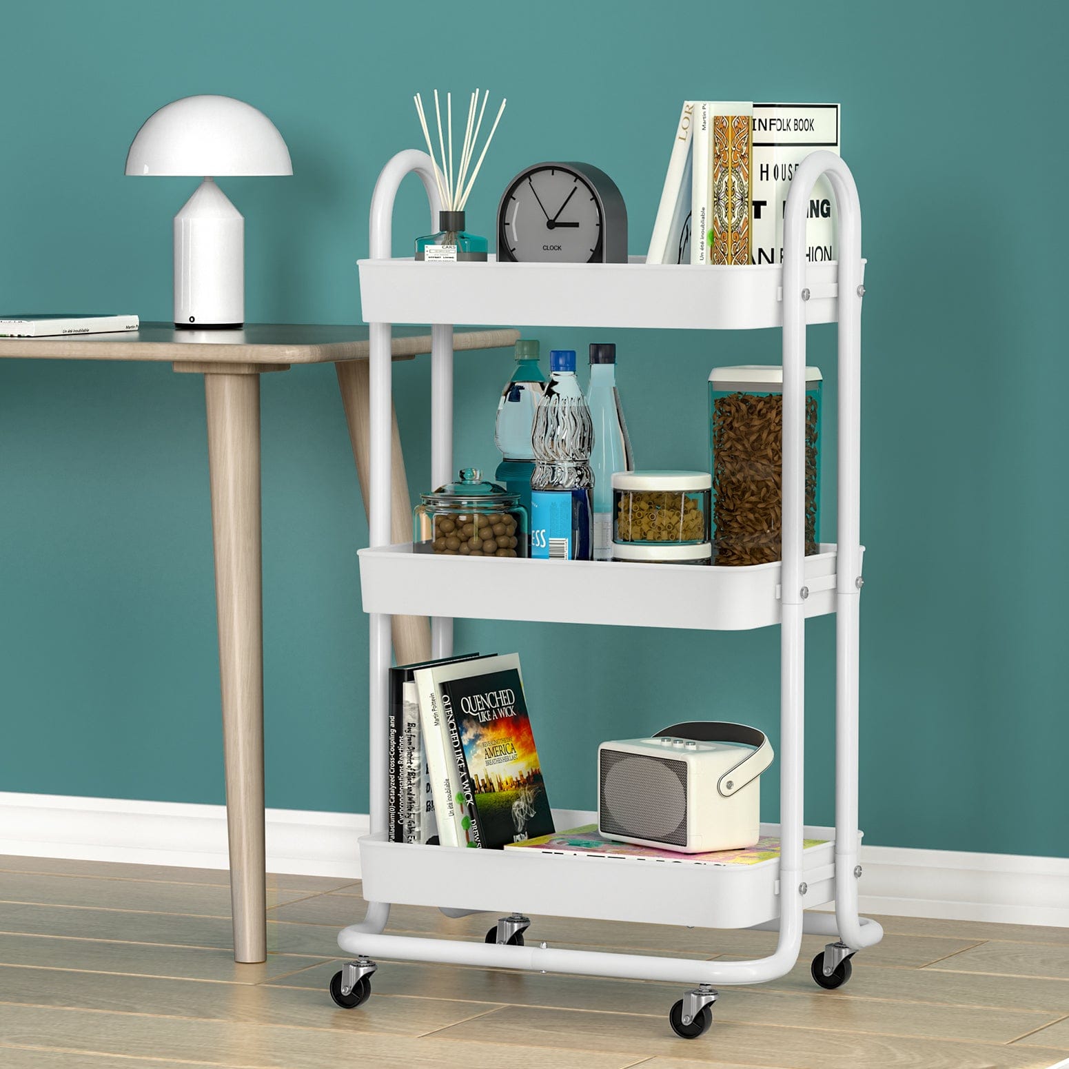 Artiss Furniture > Dining > Kitchen & Dining Trolleys Artiss Storage Trolley Kitchen Cart 3 Tiers Rack Shelf Organiser Wheels White