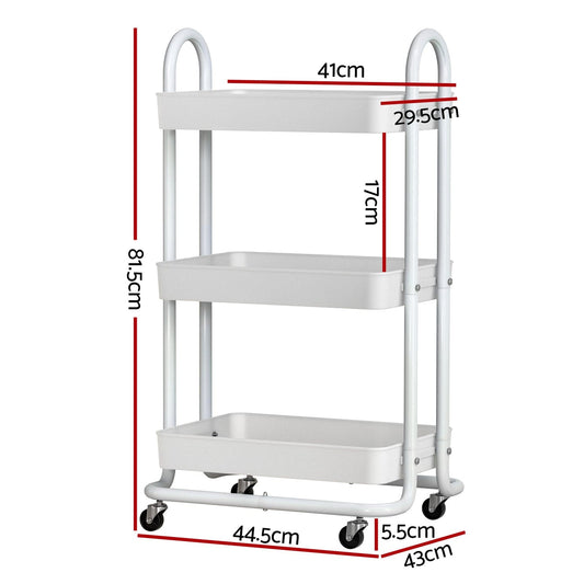 Artiss Furniture > Dining > Kitchen & Dining Trolleys Artiss Storage Trolley Kitchen Cart 3 Tiers Rack Shelf Organiser Wheels White
