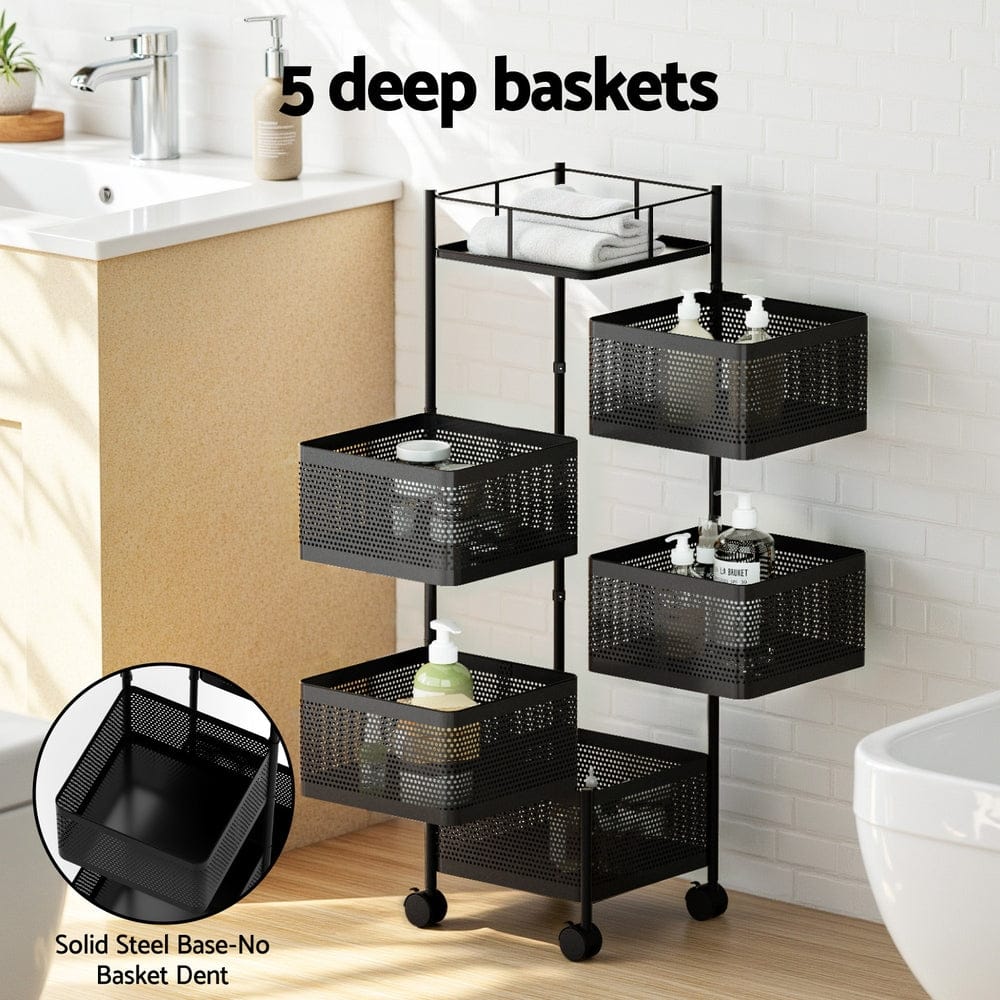 Artiss Furniture > Dining > Kitchen & Dining Trolleys Artiss Storage Trolley Kitchen Cart 5 Tiers Storage Rack Black