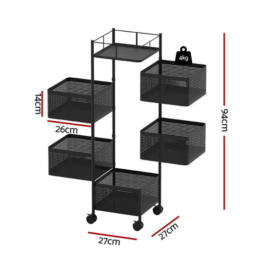 Artiss Furniture > Dining > Kitchen & Dining Trolleys Artiss Storage Trolley Kitchen Cart 5 Tiers Storage Rack Black