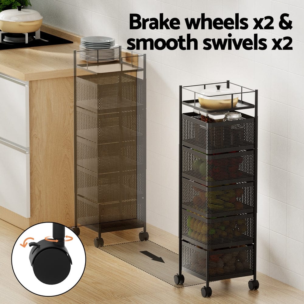 Artiss Furniture > Dining > Kitchen & Dining Trolleys Artiss Storage Trolley Kitchen Cart 5 Tiers Storage Rack Black