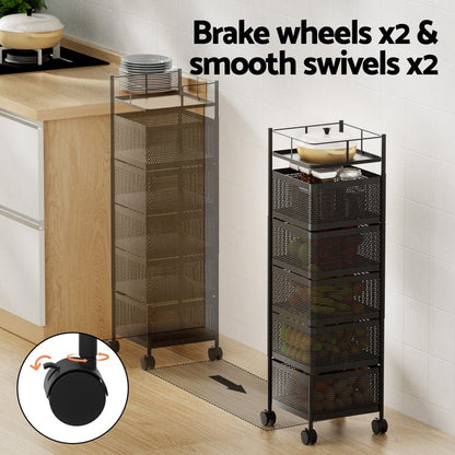 Artiss Furniture > Dining > Kitchen & Dining Trolleys Artiss Storage Trolley Kitchen Cart 5 Tiers Storage Rack Black