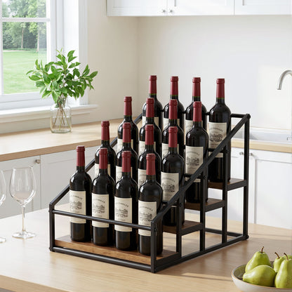 Artiss Furniture > Dining > Wine Racks Artiss 4-Tier Wine Rack Tabletop Countertop Wine Bottle Holder 16 Bottles Freestanding Black & Wood