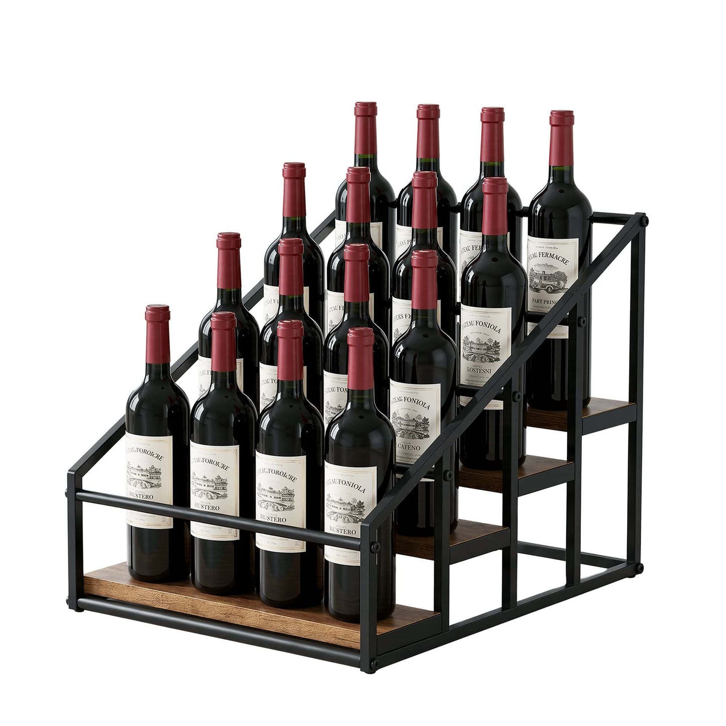 Artiss Furniture > Dining > Wine Racks Artiss 4-Tier Wine Rack Tabletop Countertop Wine Bottle Holder 16 Bottles Freestanding Black & Wood