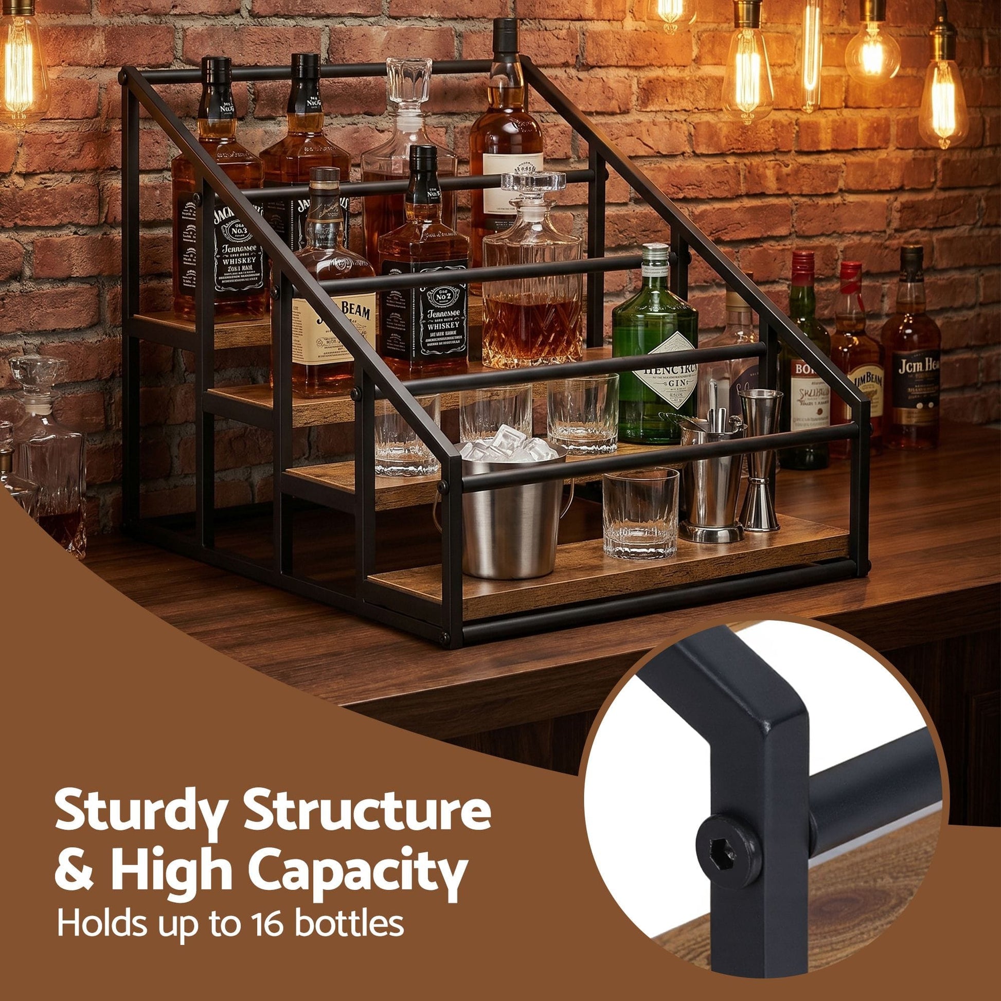 Artiss Furniture > Dining > Wine Racks Artiss 4-Tier Wine Rack Tabletop Countertop Wine Bottle Holder 16 Bottles Freestanding Black & Wood