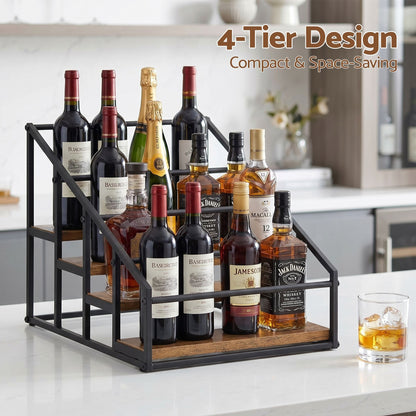 Artiss Furniture > Dining > Wine Racks Artiss 4-Tier Wine Rack Tabletop Countertop Wine Bottle Holder 16 Bottles Freestanding Black & Wood
