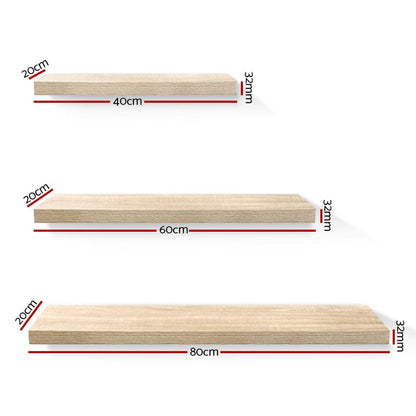 Artiss Furniture > Living Room > Bookcases & Shelves Artiss Floating Wall Shelf Set of 3 Oak