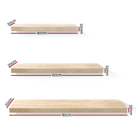 Artiss Furniture > Living Room > Bookcases & Shelves Artiss Floating Wall Shelf Set of 3 Oak