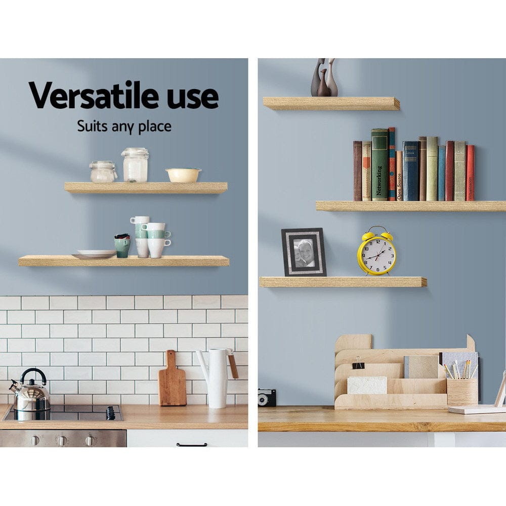 Artiss Furniture > Living Room > Bookcases & Shelves Artiss Floating Wall Shelf Set of 3 Oak