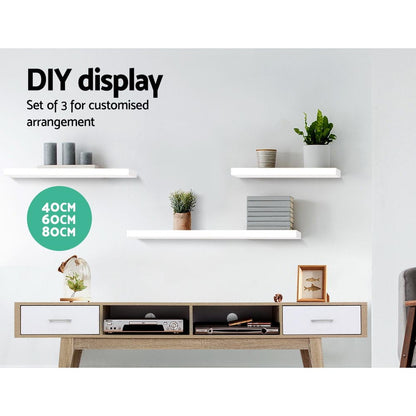 Artiss Furniture > Living Room > Bookcases & Shelves Artiss Floating Wall Shelf Set of 3 White