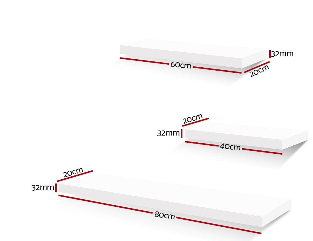 Artiss Furniture > Living Room > Bookcases & Shelves Artiss Floating Wall Shelf Set of 3 White