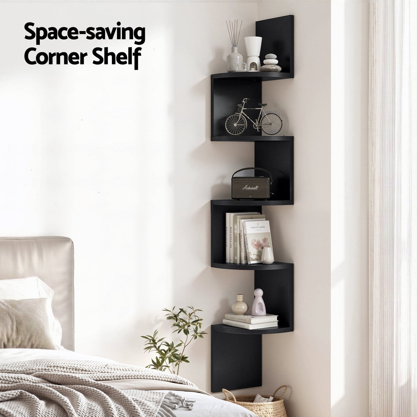Artiss Furniture > Living Room > Bookcases & Shelves Artiss Wall Shelf Bookshelf Corner Floating 5-Tier Black