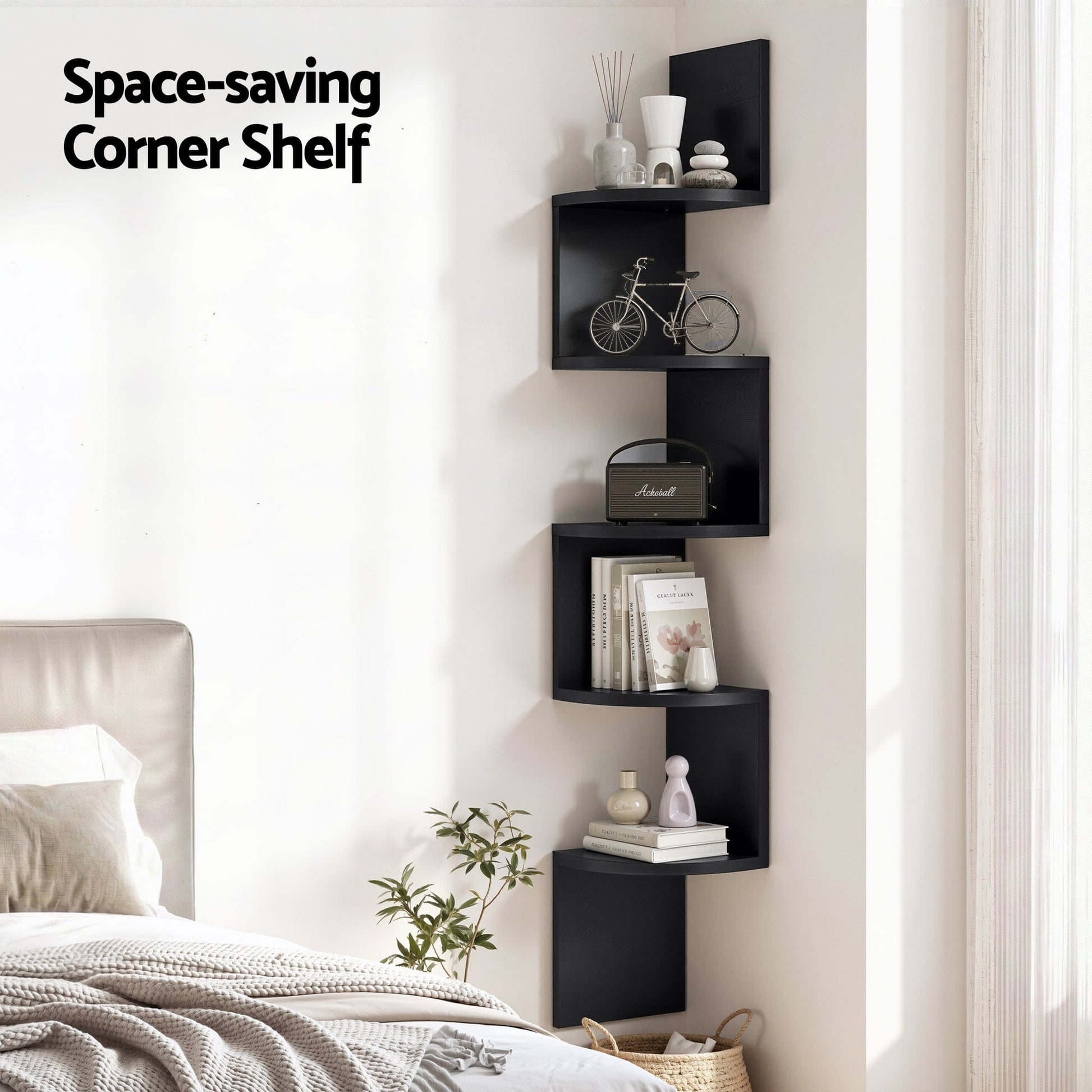 Artiss Furniture > Living Room > Bookcases & Shelves Artiss Wall Shelf Bookshelf Corner Floating 5-Tier Black