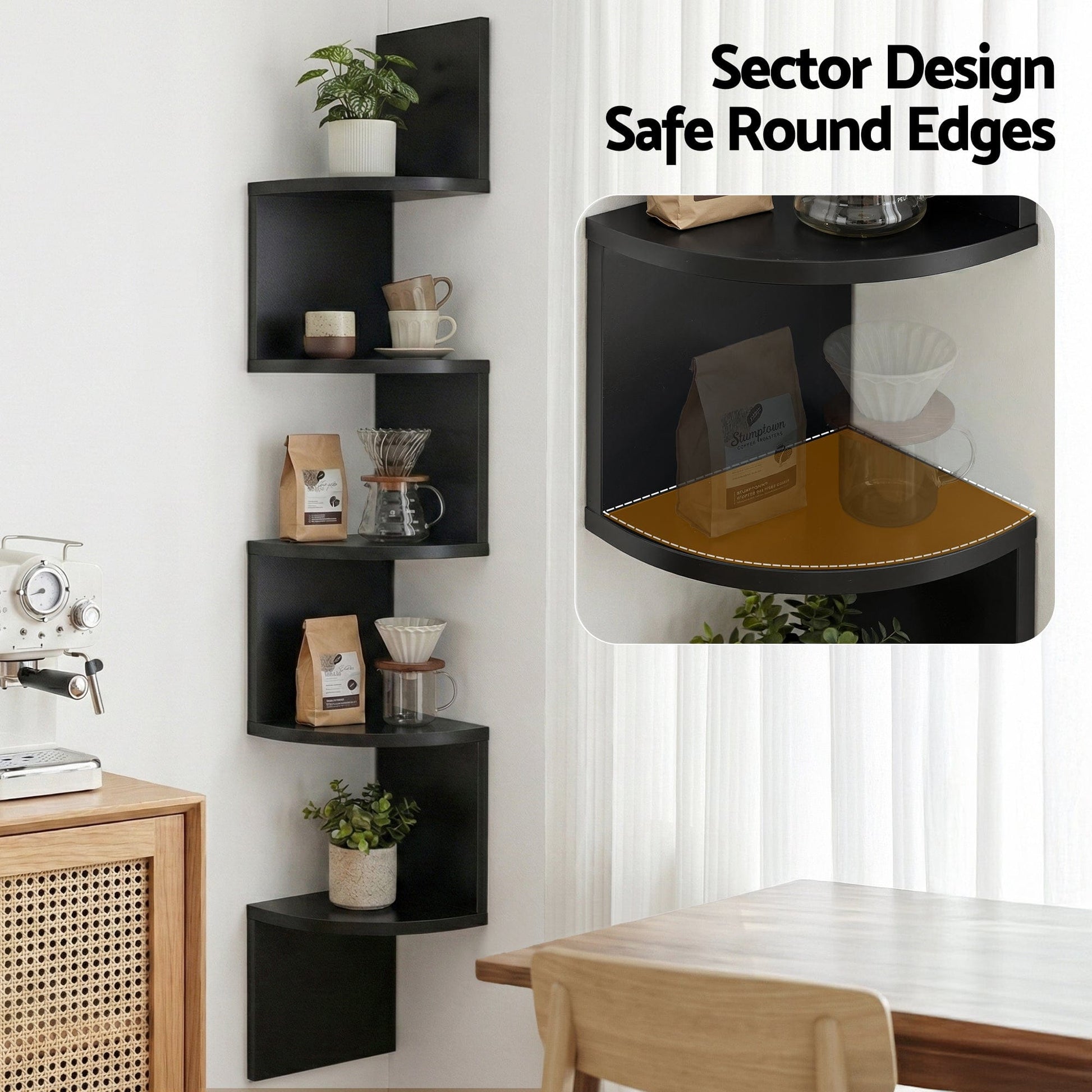 Artiss Furniture > Living Room > Bookcases & Shelves Artiss Wall Shelf Bookshelf Corner Floating 5-Tier Black