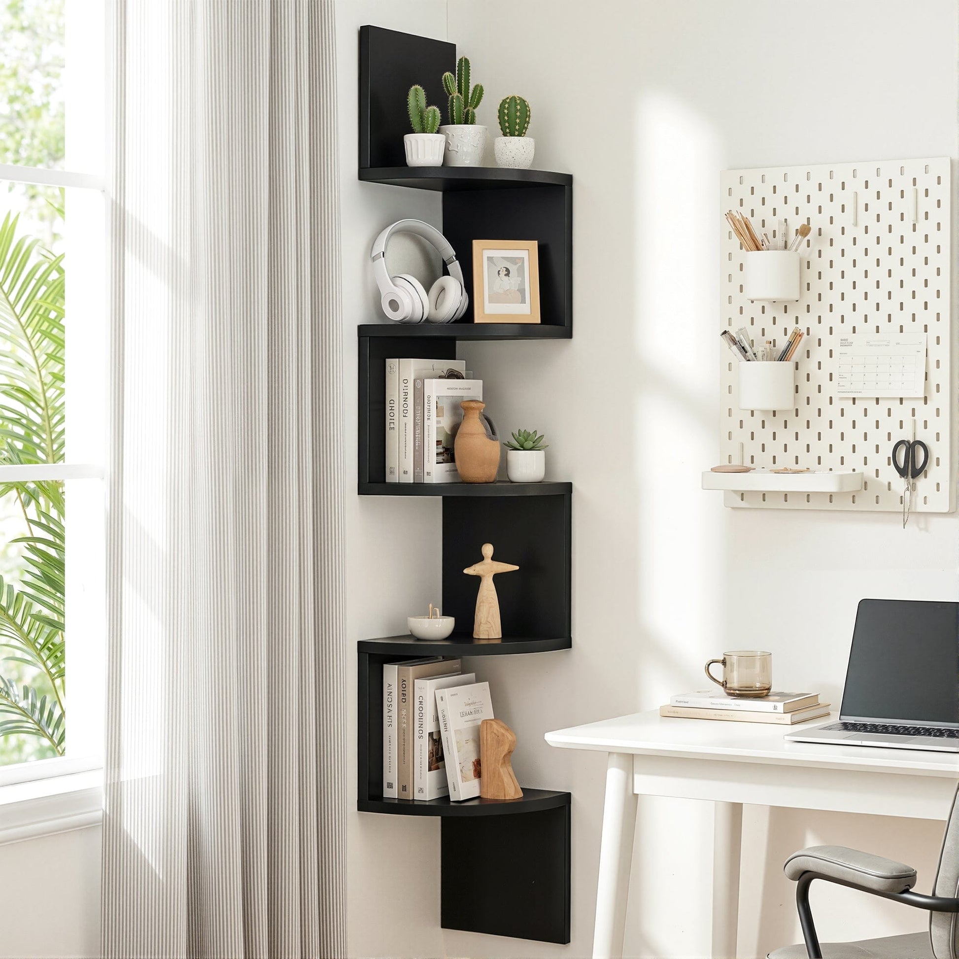 Artiss Furniture > Living Room > Bookcases & Shelves Artiss Wall Shelf Bookshelf Corner Floating 5-Tier Black