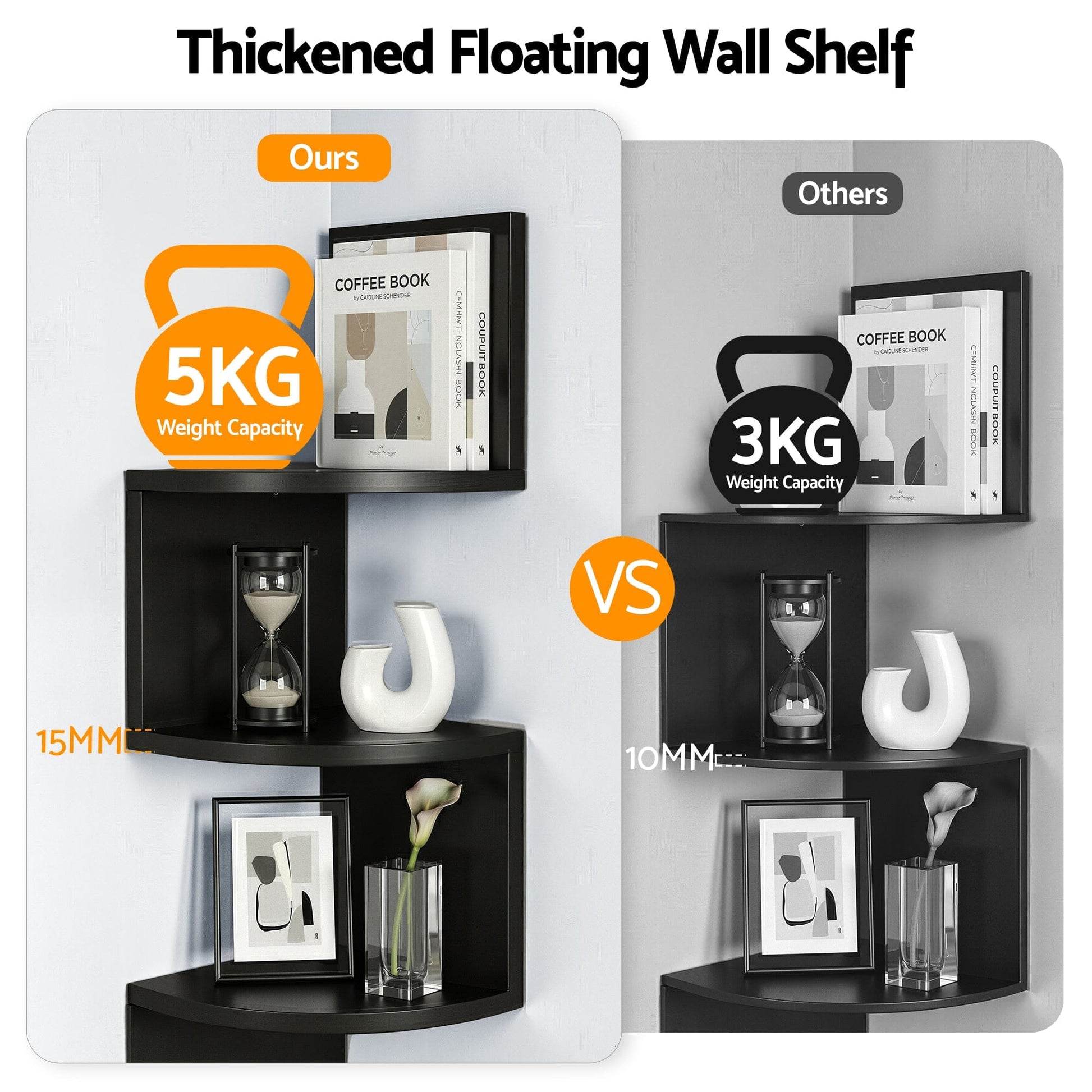 Artiss Furniture > Living Room > Bookcases & Shelves Artiss Wall Shelf Bookshelf Corner Floating 5-Tier Black