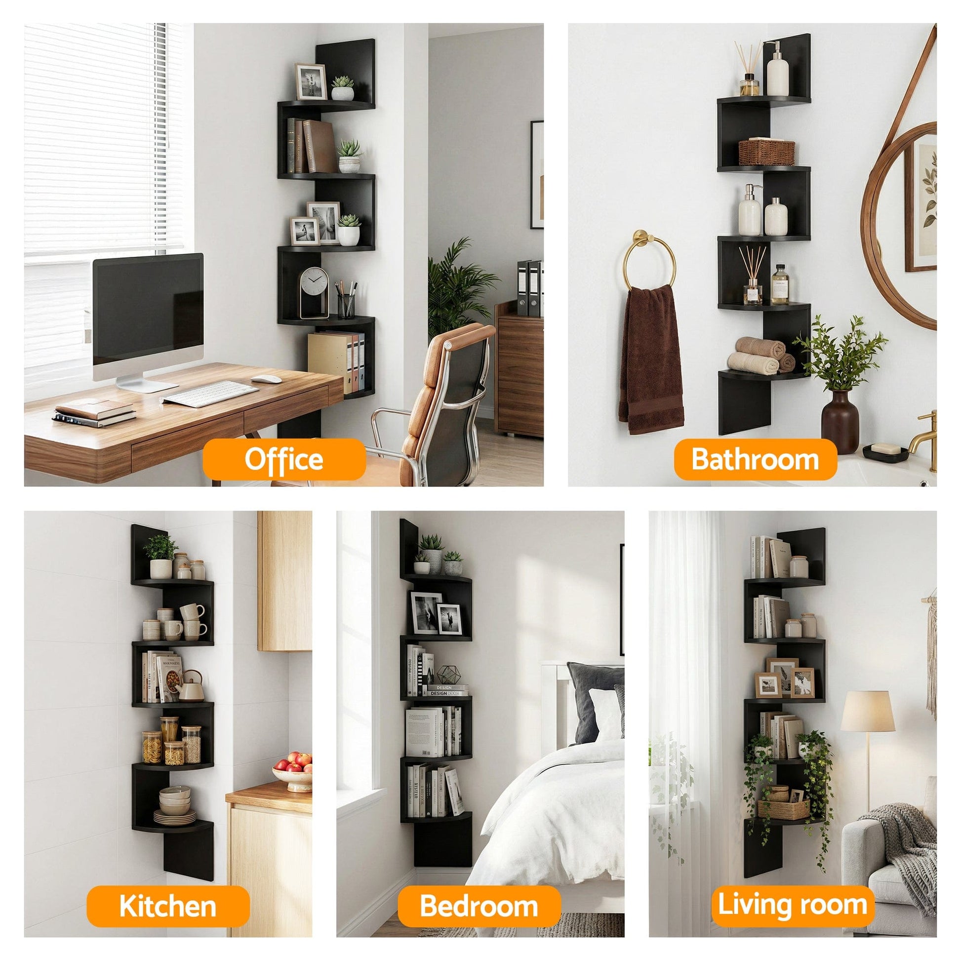 Artiss Furniture > Living Room > Bookcases & Shelves Artiss Wall Shelf Bookshelf Corner Floating 5-Tier Black