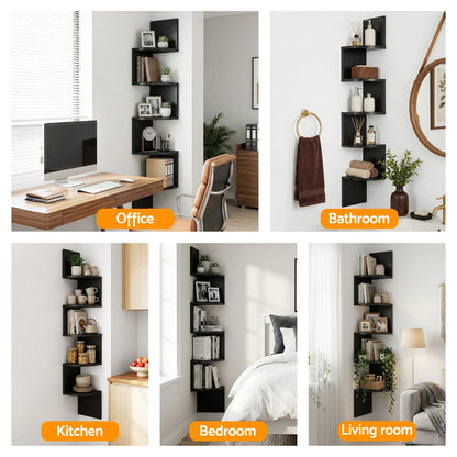 Artiss Furniture > Living Room > Bookcases & Shelves Artiss Wall Shelf Bookshelf Corner Floating 5-Tier Black